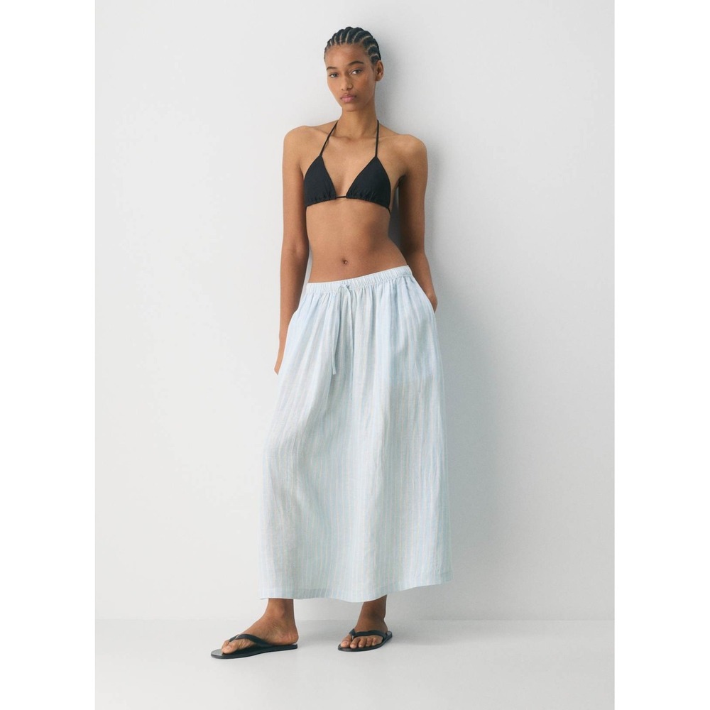 Aritzia Womens Little Moon Idella Stripe Blue White Linen Maxi Skirt Sz S NWT